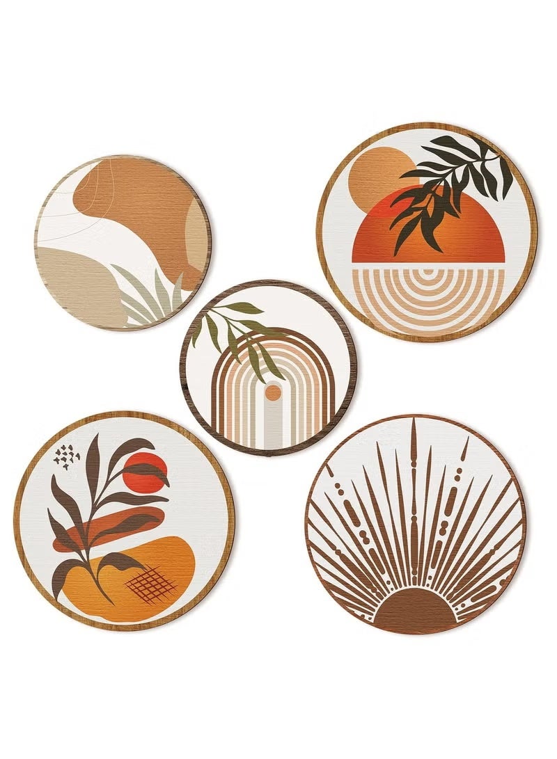 Boho Wall Art Decor Set of 5 - Handcrafted Wooden Geometric Wall Hangings for Living Ro - Image 1